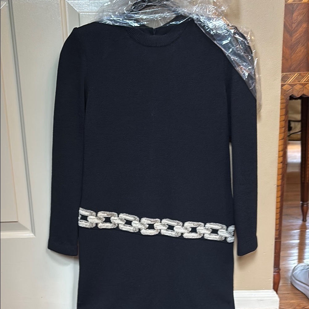 St John Black Dress with Silver/ Gold Chain Detail